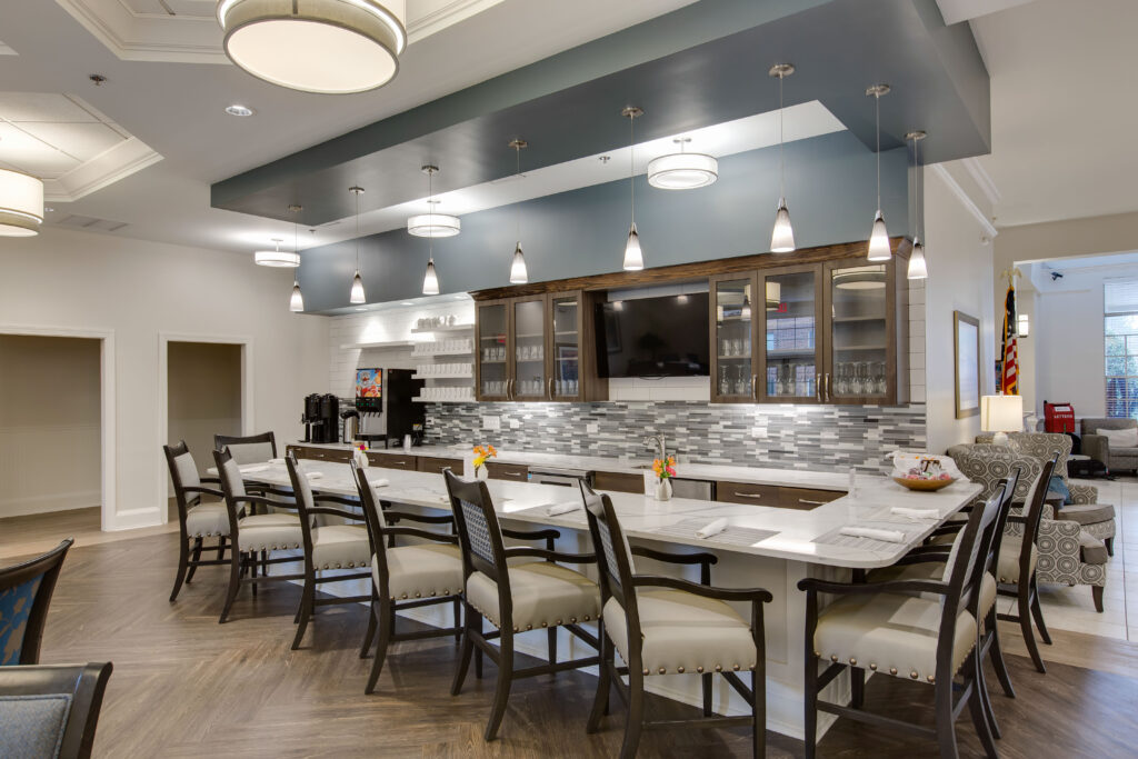 Community dining area with bar seating